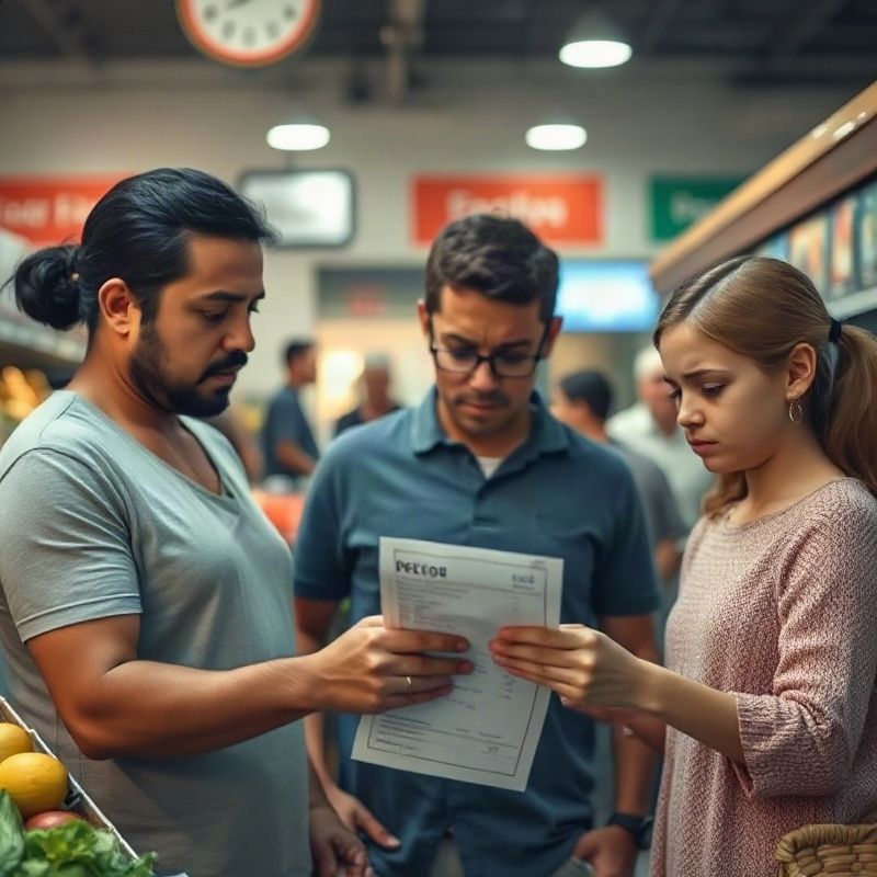 Familia revisando el ticket del supermercado en Paysandú